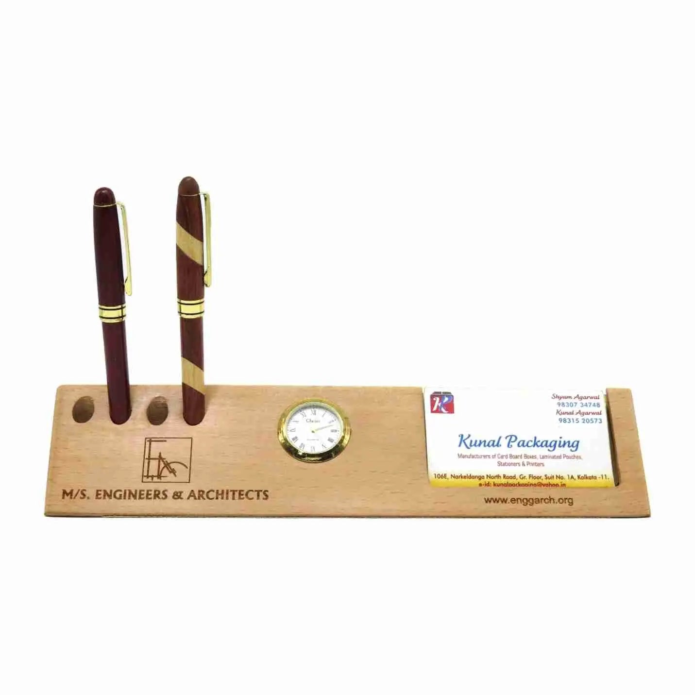 Multi-Purpose Wooden Pen-Holder, Card-Holder & Clock  Img 2