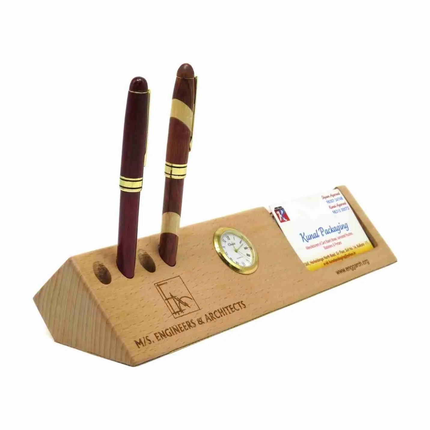 Multi-Purpose Wooden Pen-Holder, Card-Holder & Clock  Img 3
