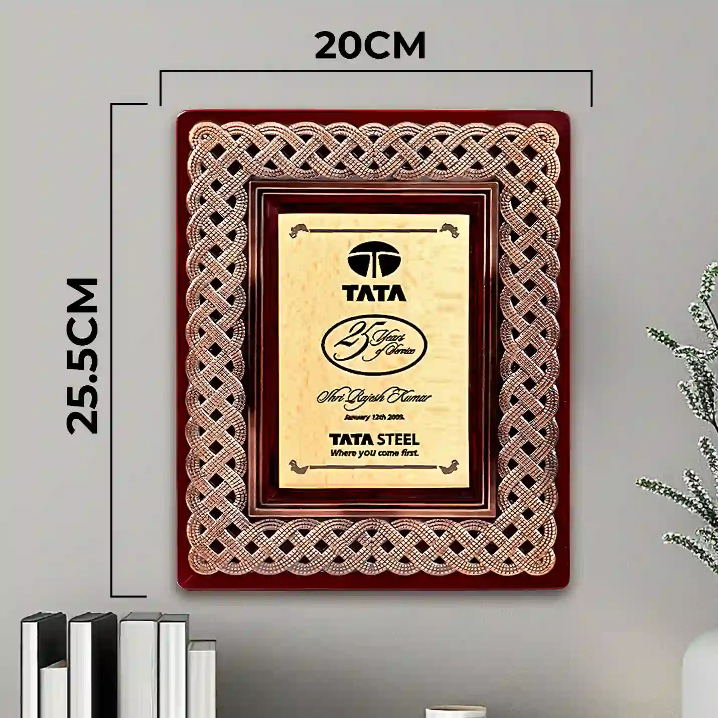 Elegant Laser-Engraved Metal Plaque with Walnut Finish