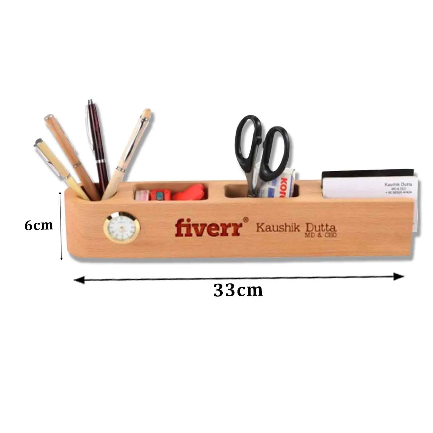 Top-Quality Wooden-Engraved Desk Organizer Name Bar with Clock  Img 3