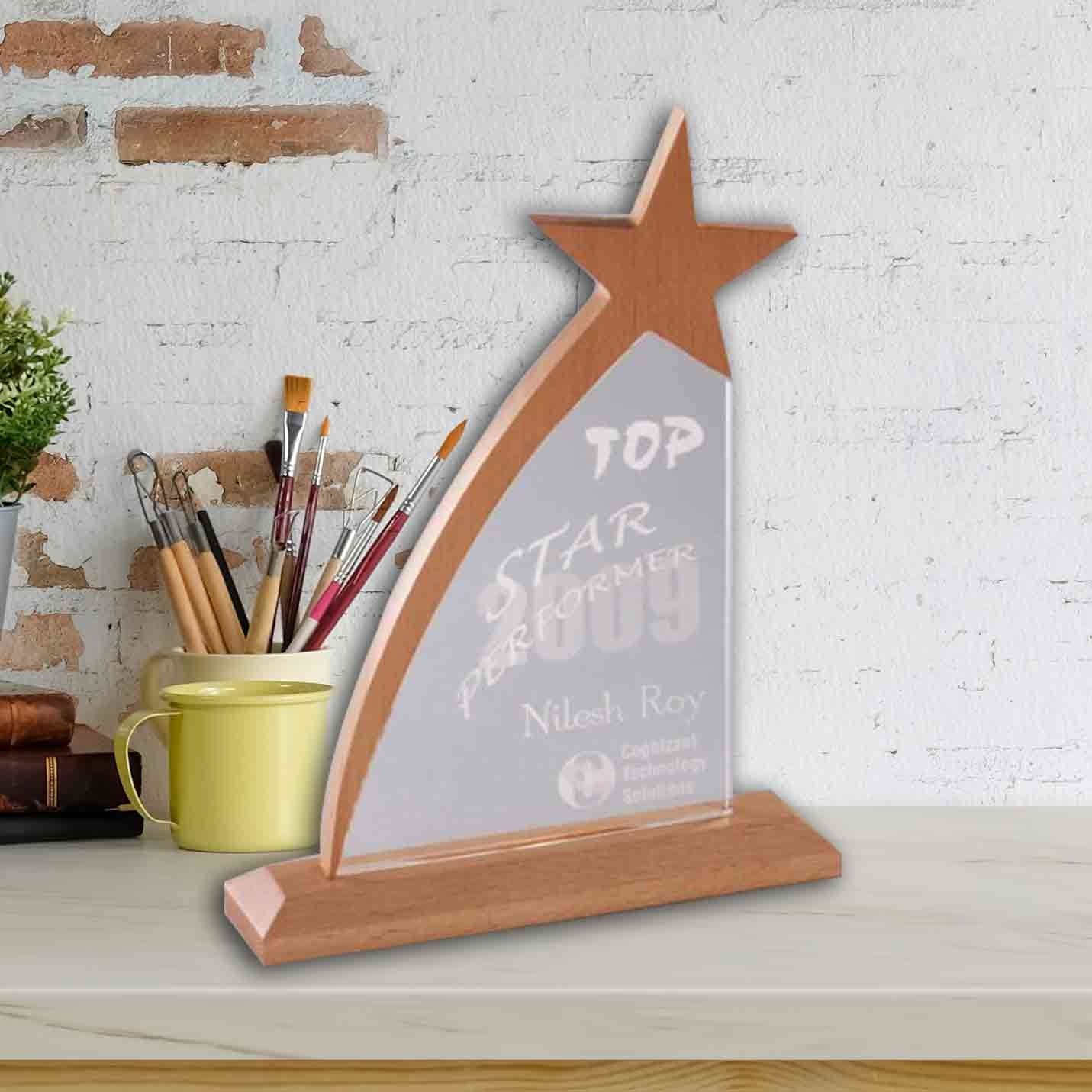 Personalized Acrylic & Wood Fusion Star Trophies