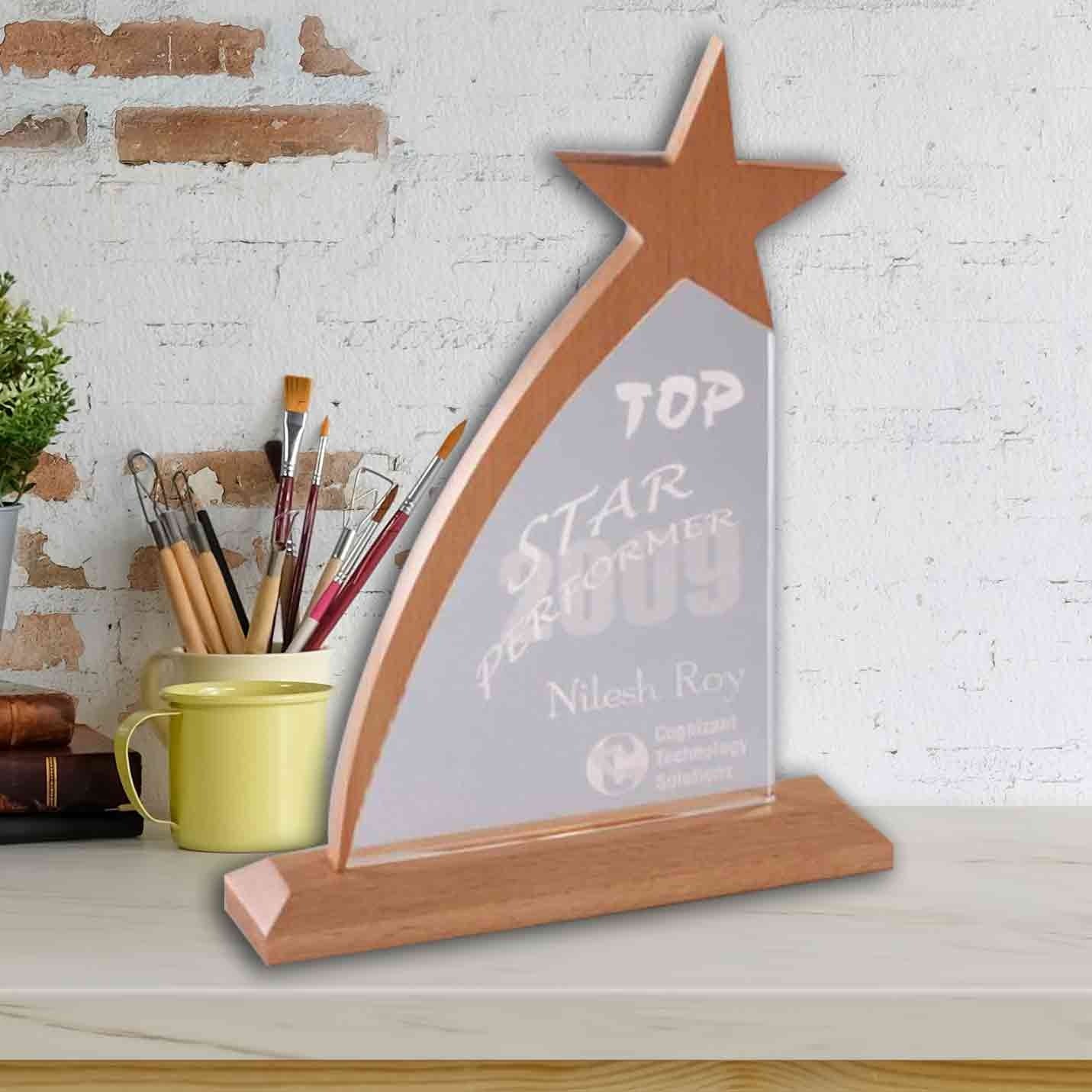Customised Acrylic & Wood Fusion Star Trophies