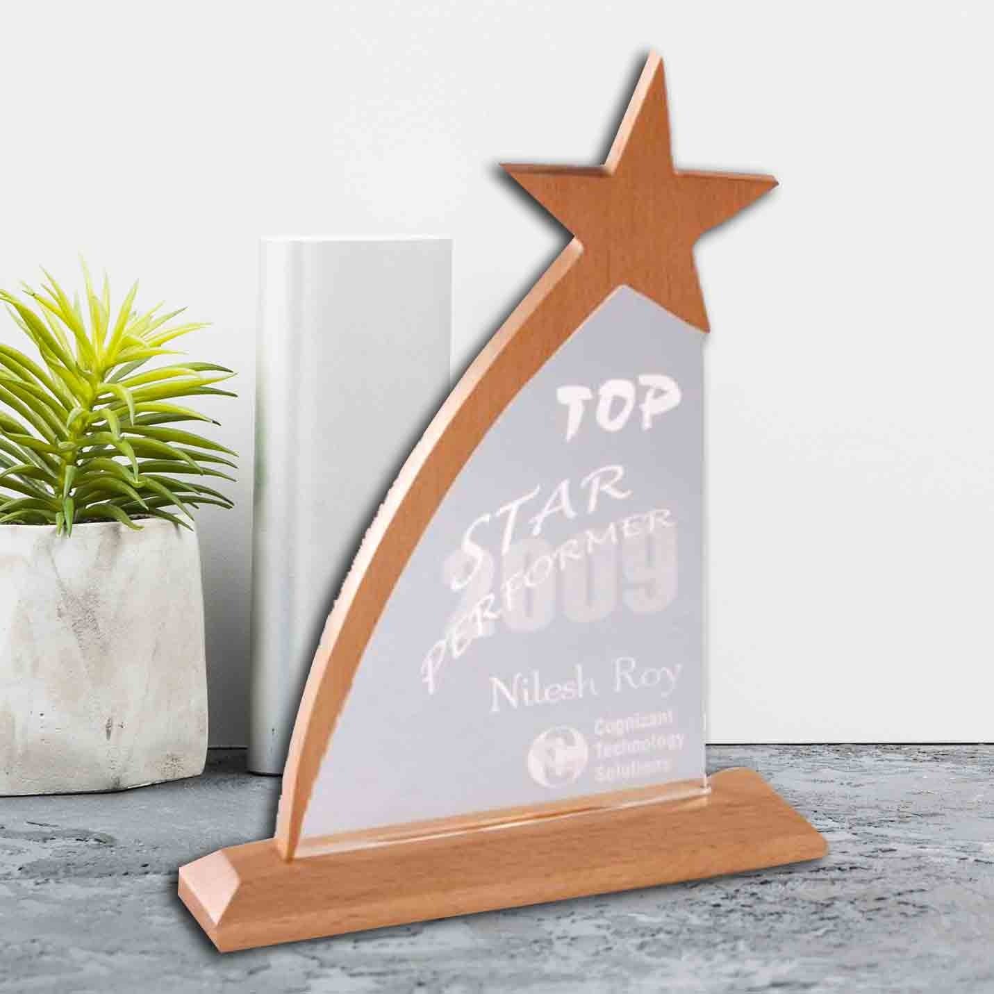 Customised Acrylic & Wood Fusion Star Trophies