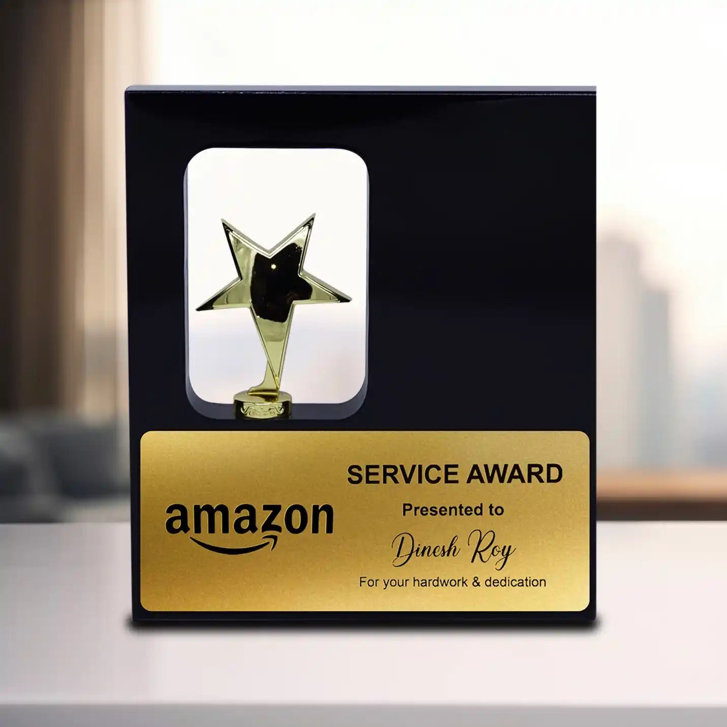 Wooden Trophy with Metal Star