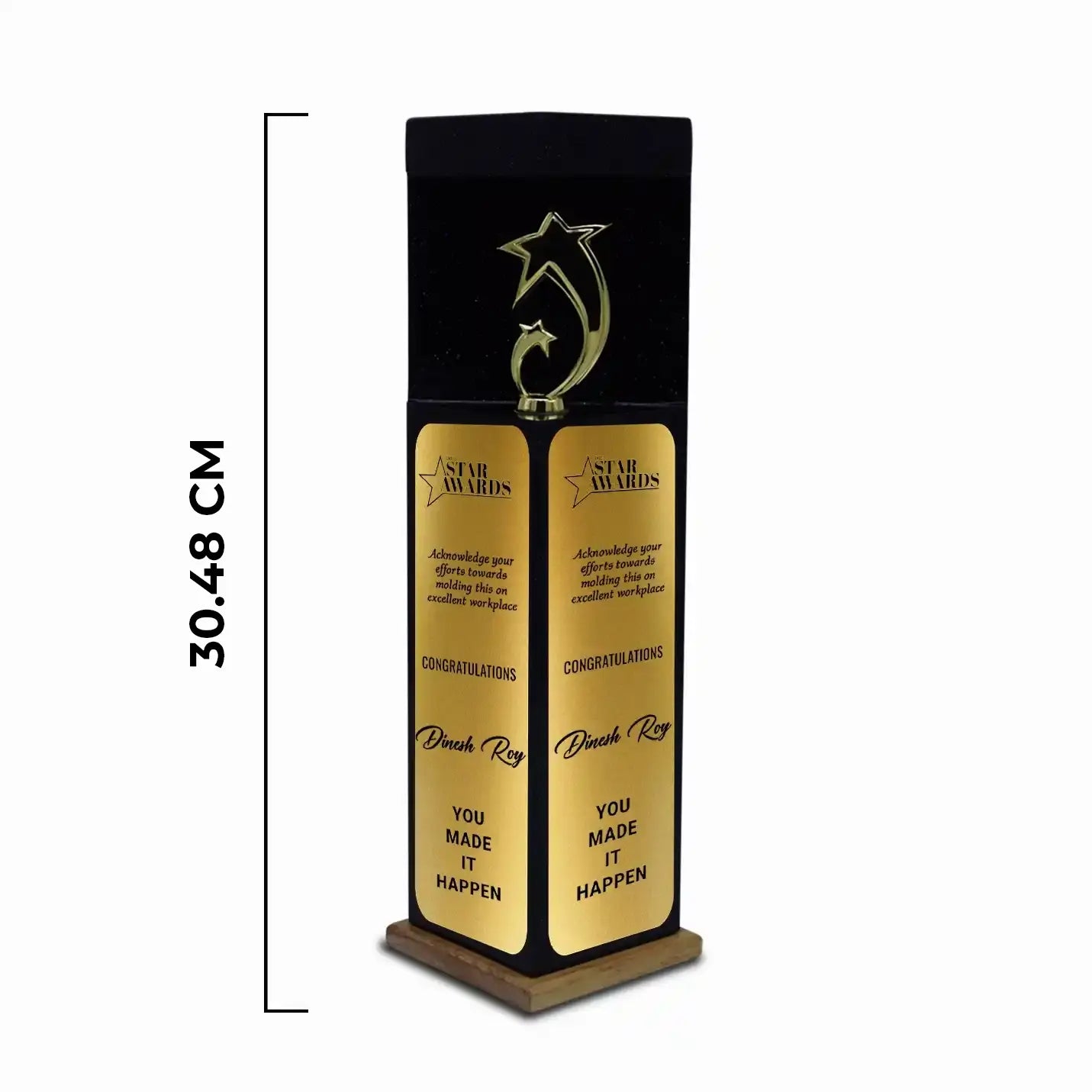 Top-Quality 2 Star Black Wooden Block Trophy Img 2