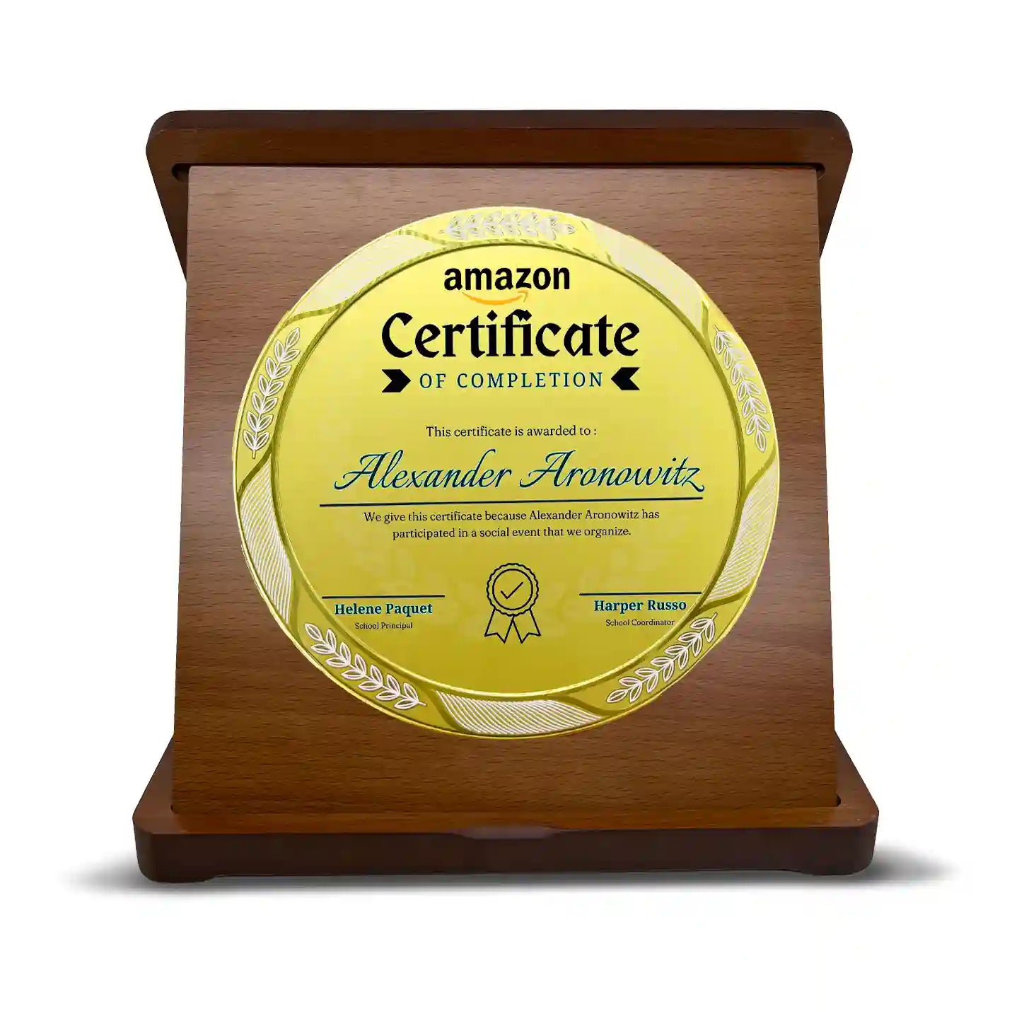 Top-Quality Victorious Round Wood & Metal Memento