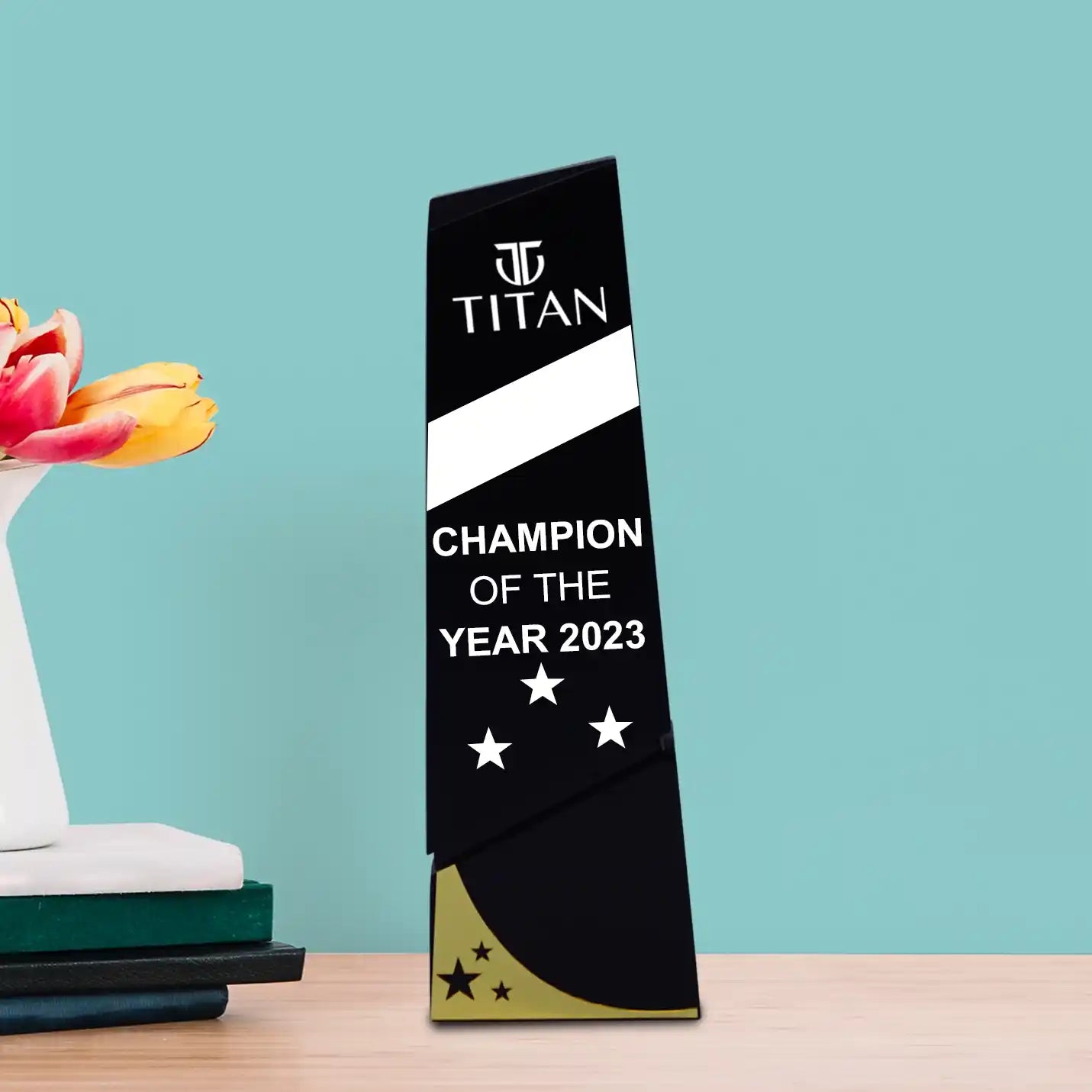 Wooden Black Block Trophy with Golden rim