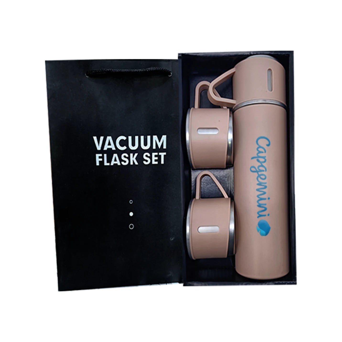 Classic Beige Vacuum Flask Set with 3 Cups Img 2
