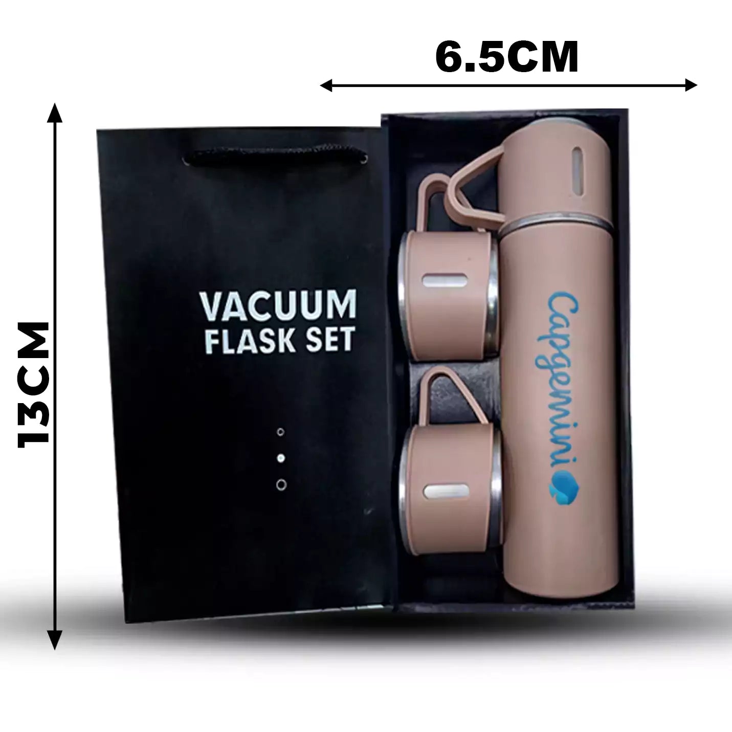 Classic Beige Vacuum Flask Set with 3 Cups Img 3