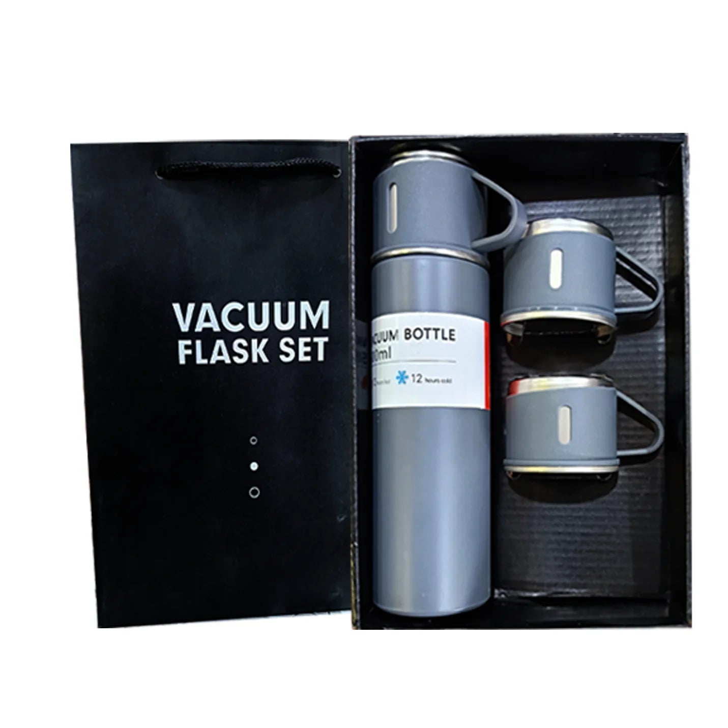Top-Quality Grey Vacuum Flask Set with 3 Cups