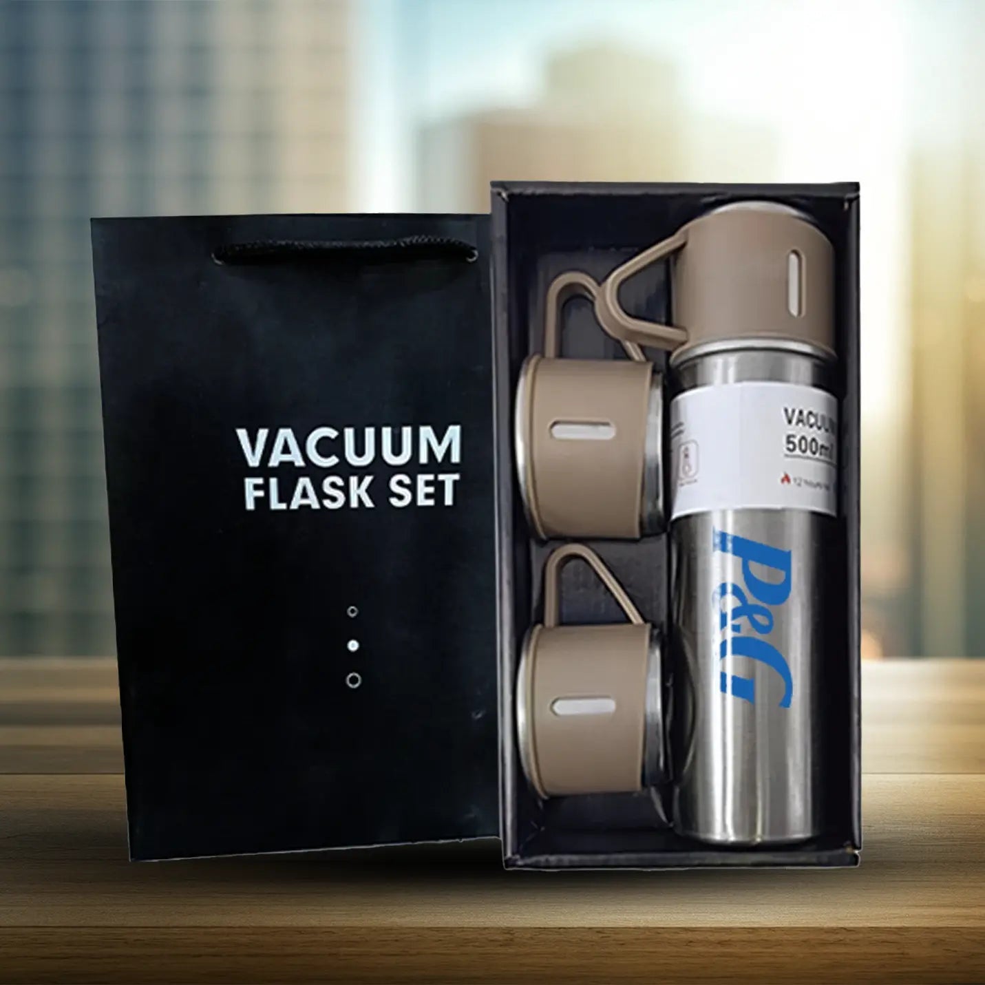 Exclusive Steel Vacuum Flask Set with 3 Cups