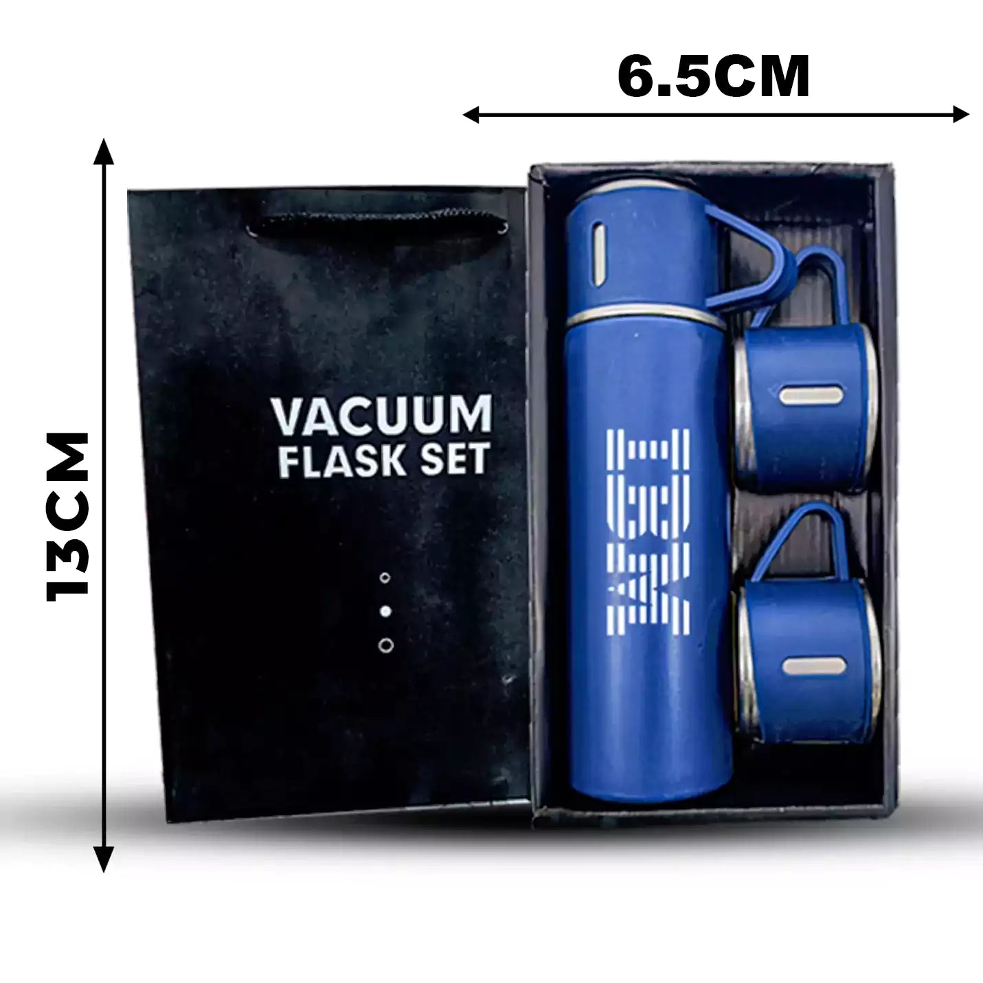 Stylish Blue Vacuum Flask Set with 3 Cups Img 3