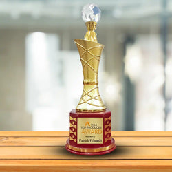 Elegant Crystal-Studded Champion's Gold Trophy