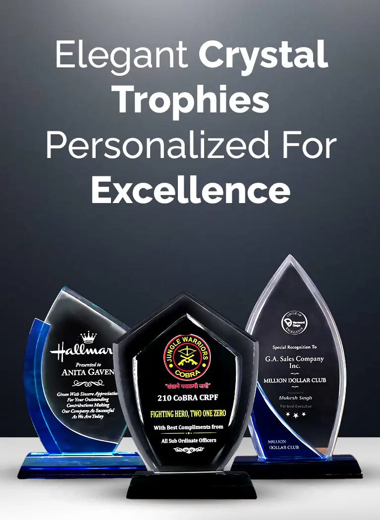 Elegant Crystal Trophies Personalized For Excellence Banner