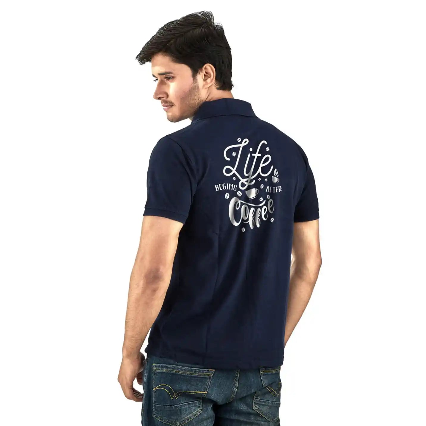 Classic Pure Cotton Polo Neck Navy Blue T-shirts Img 3