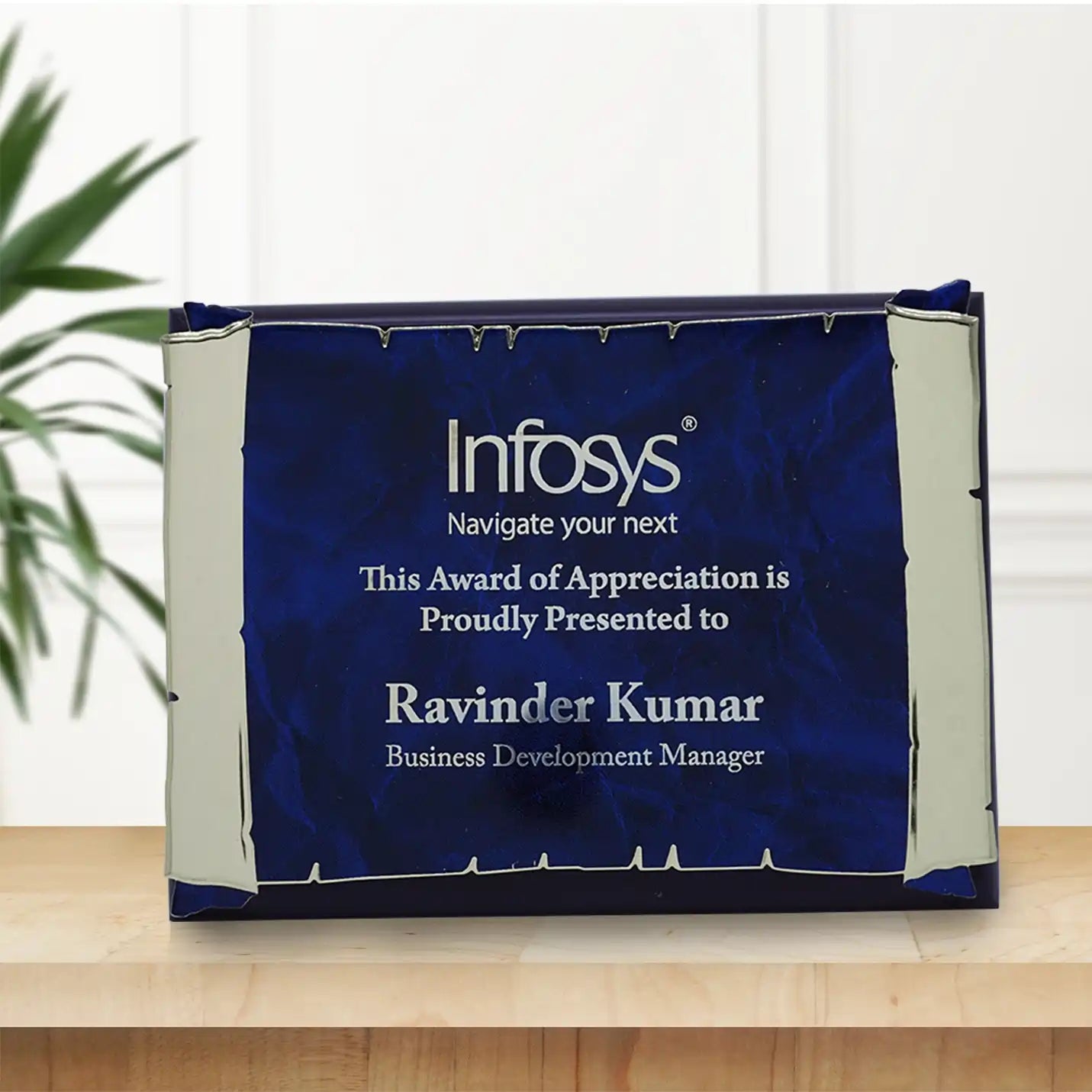 Customized Engraved Wooden Plaque With Metal Sheet Mounted Img 1