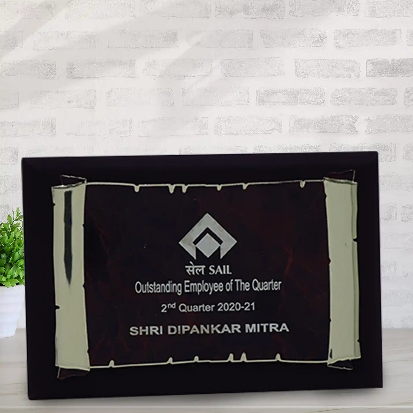 Custom Made Engraved  Wooden plaque with Metal Sheet Img 1