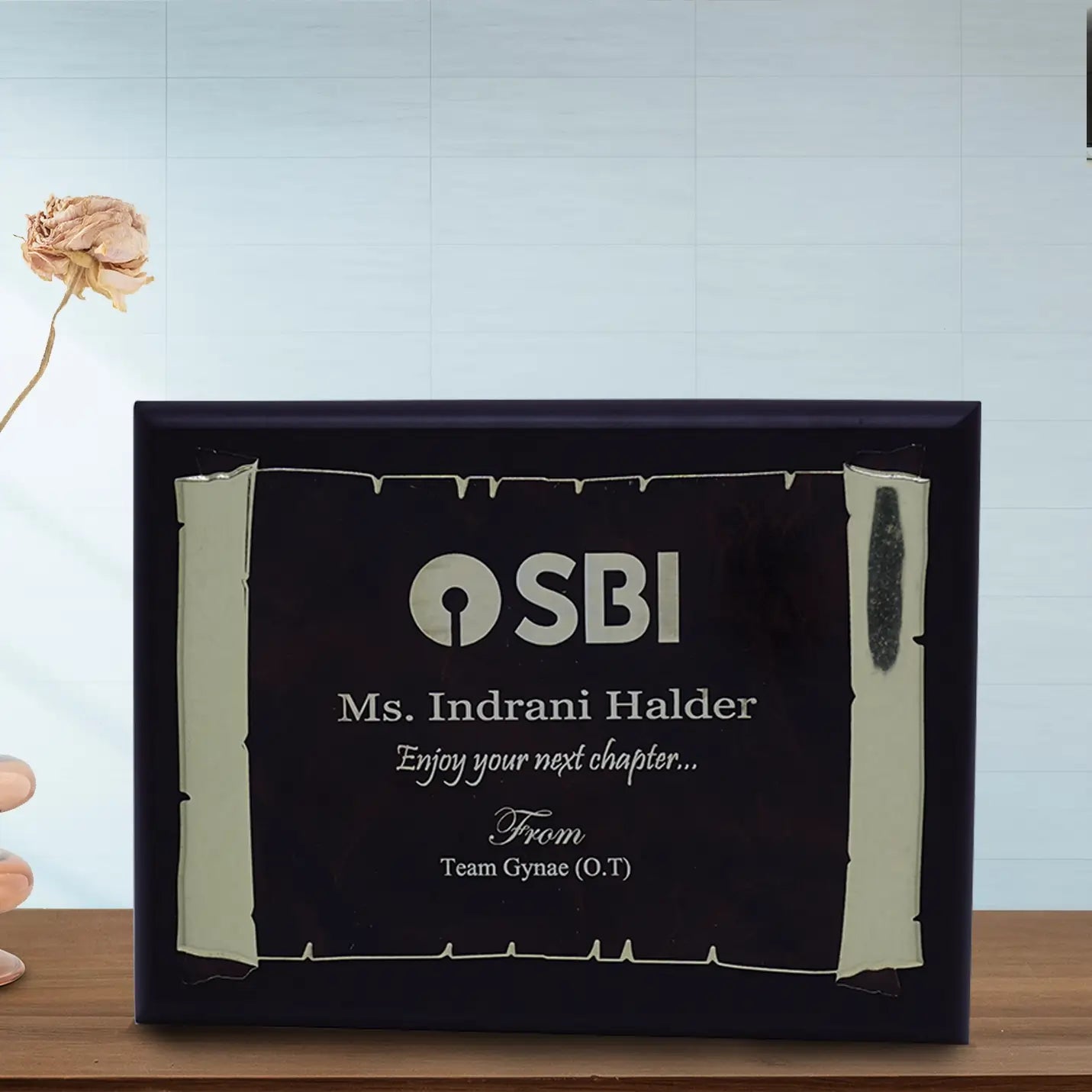 Custom Design Engraved Wooden Plaque With Metal Sheet Mounted Img 1