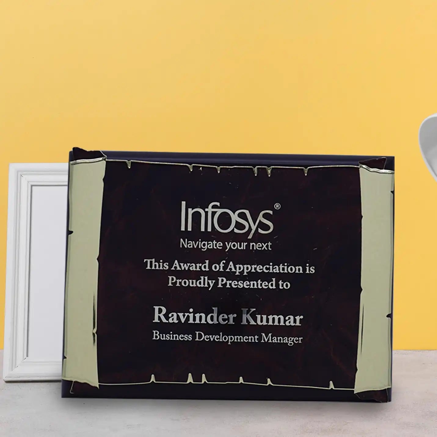 Personalized Engraved Wooden Plaque With Metal Sheet Mounted Img 1