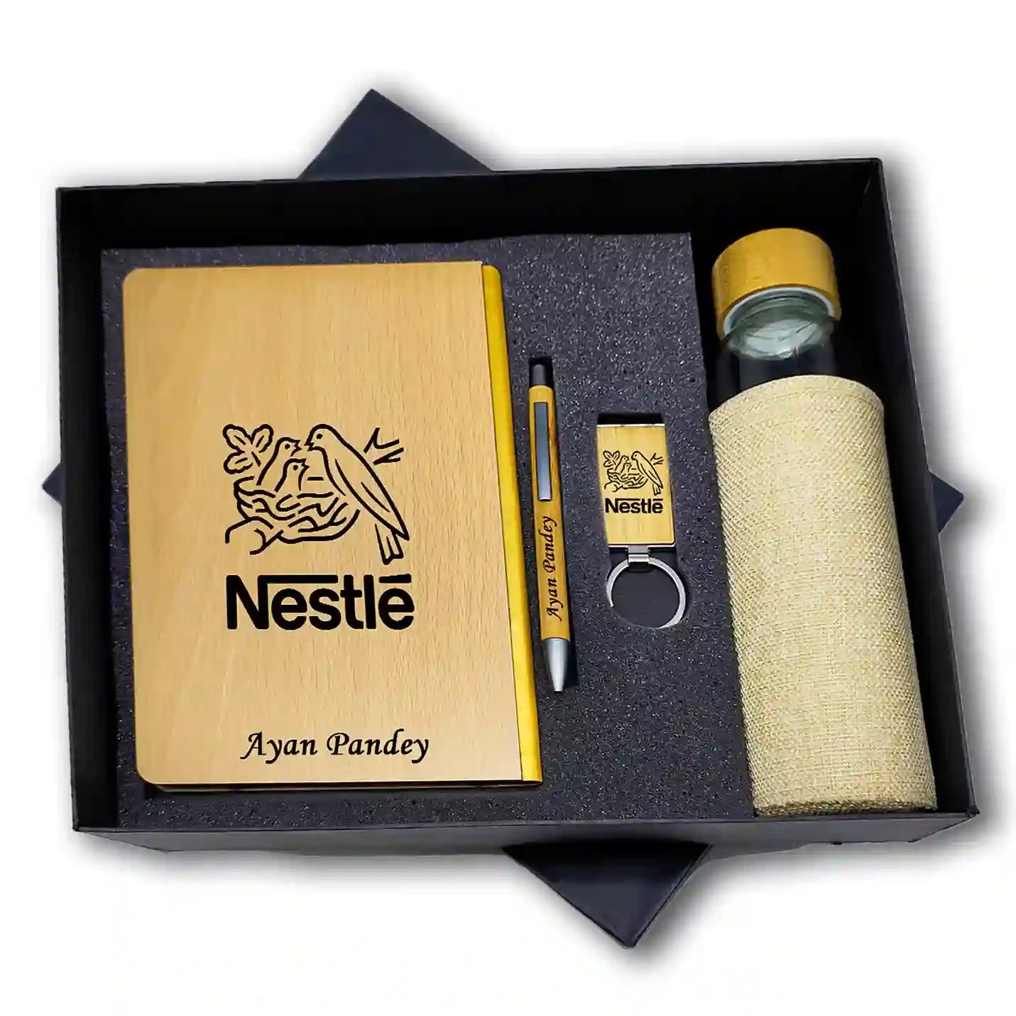 Regal Wooden Diary, Pen, Keychain & Bottle Combo Gift Set Img 2