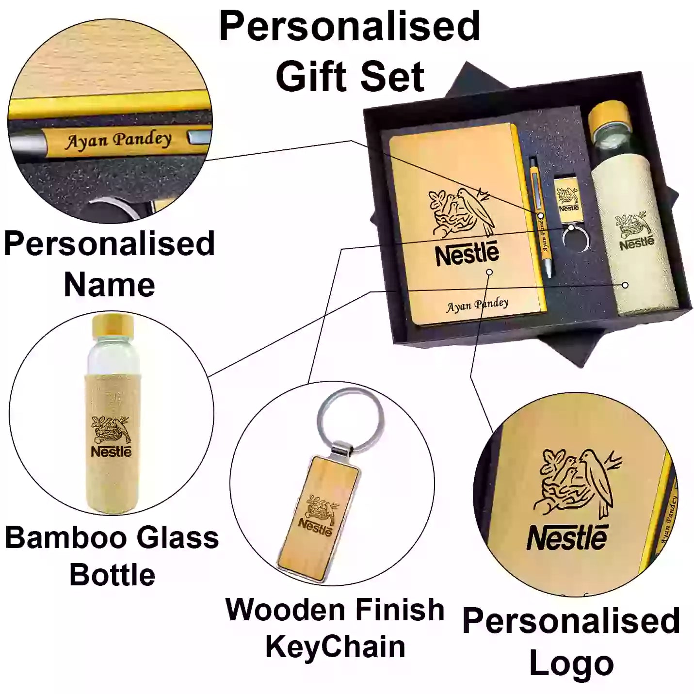Regal Wooden Diary, Pen, Keychain & Bottle Combo Gift Set Img 4