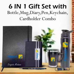 Premium 6 in 1 Bottle, Mug, Diary, Pen, Keychain & Cardholder Gift Set