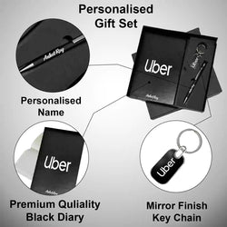 Premium Diary, Pen & Keychain Black Combo Gift Set