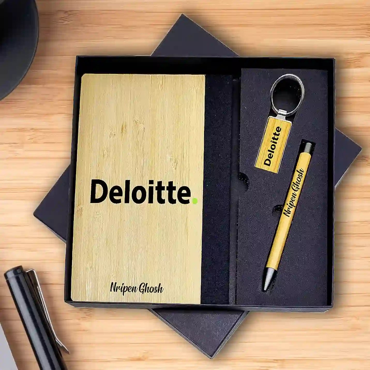 Elite Bamboo Diary, Pen & Keychain Combo Gift Set