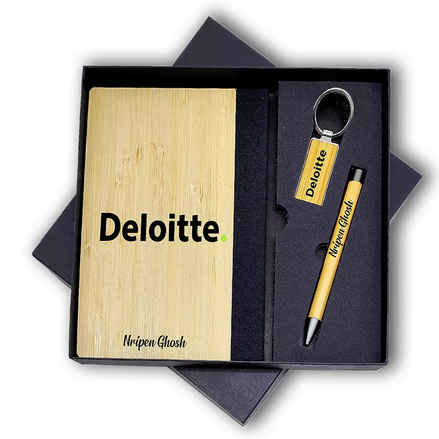 Elite Bamboo Diary, Pen & Keychain Combo Gift Set Img 2