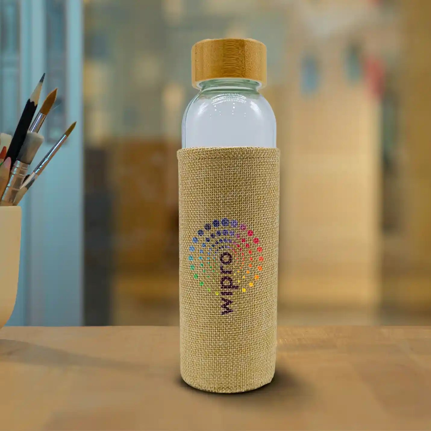 Eco-concious Glass Water Bottle with Jute Sleeves  Img 1
