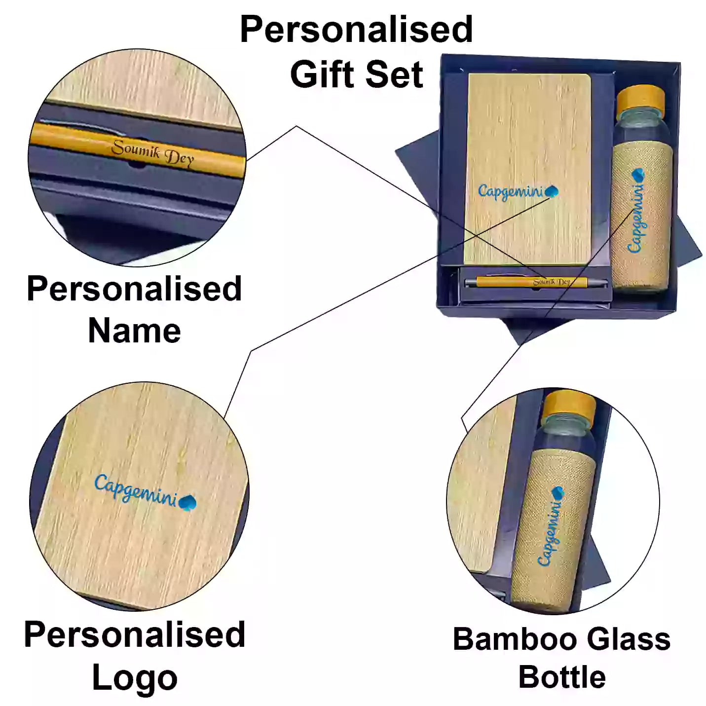 Eco-friendly 3 in 1 Bamboo Bottle, Diary & Pen Combo Gift Set