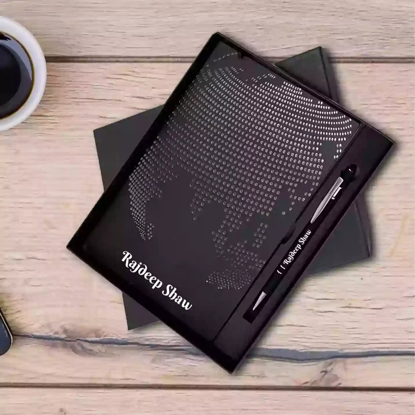 Premium 2 in 1 Black Globe Diary & Pen Combo Gift Set Img 1