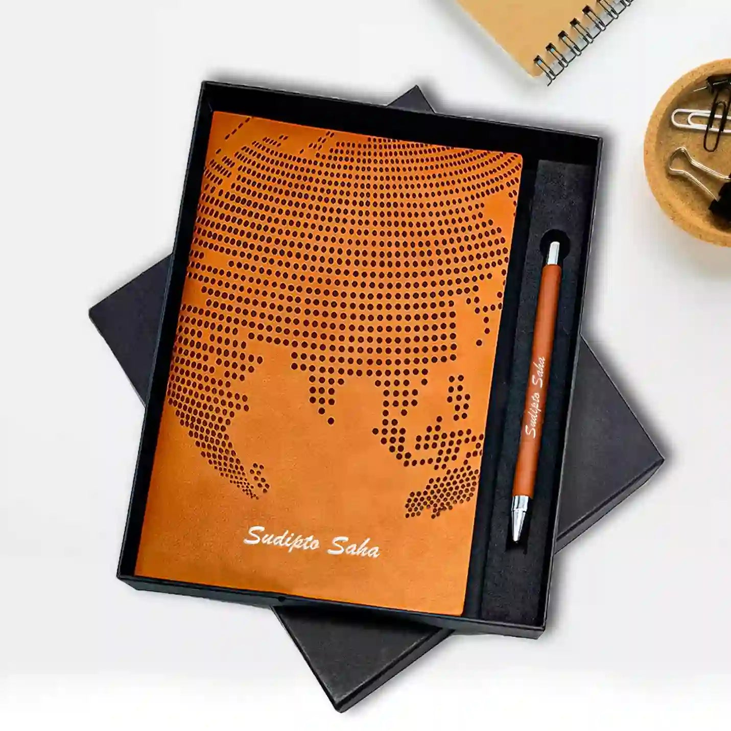 Top-Notch 2 in 1 Tan Globe Diary & Pen Combo Gift Set Img 1