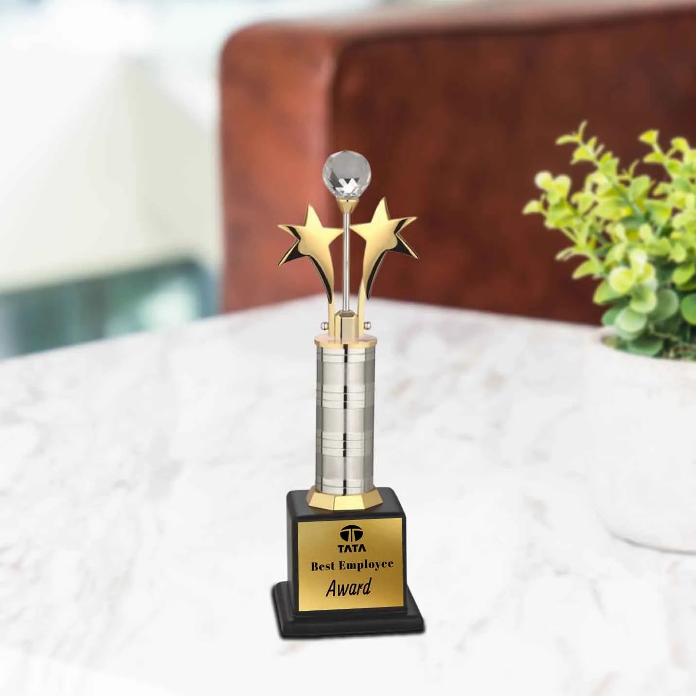 Elegant Crystal Four Star Achievement Trophy