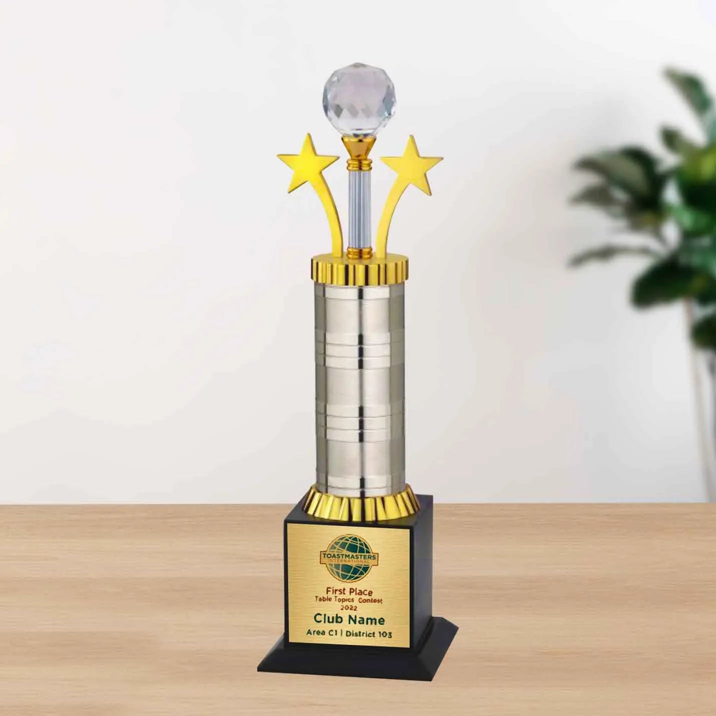Crystal Studded Metal Trophy