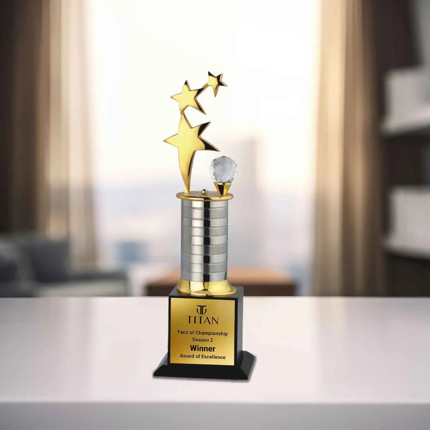 Customised Crystal-Studded Metal Golden Trophy