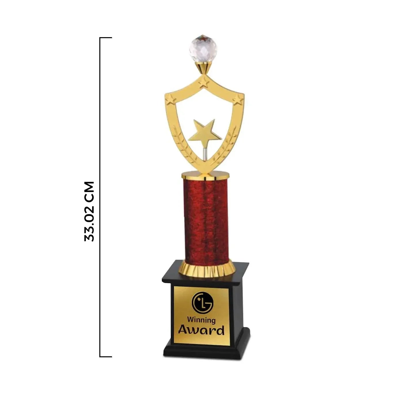 Premium Crystal-Studded Red and Golden Trophy Img 2