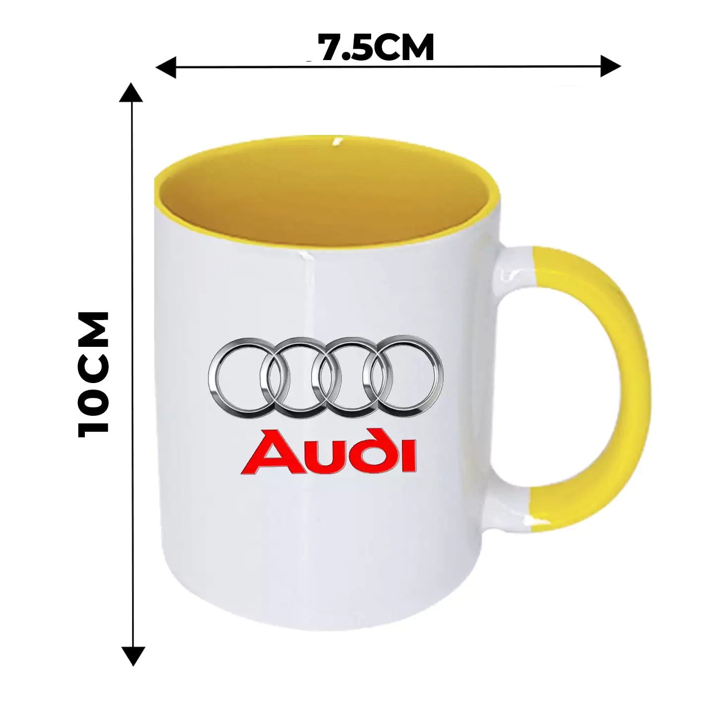 Deluxe White Sublimatable Ceramic Mugs with Yellow Handle Img 3