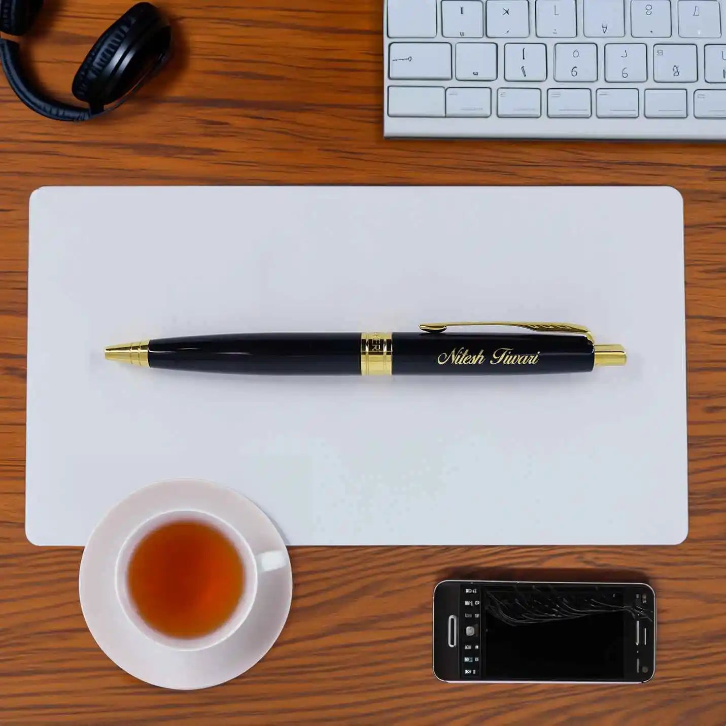 Premium Parker Black Gold Roller Ball Pen & Card Holder