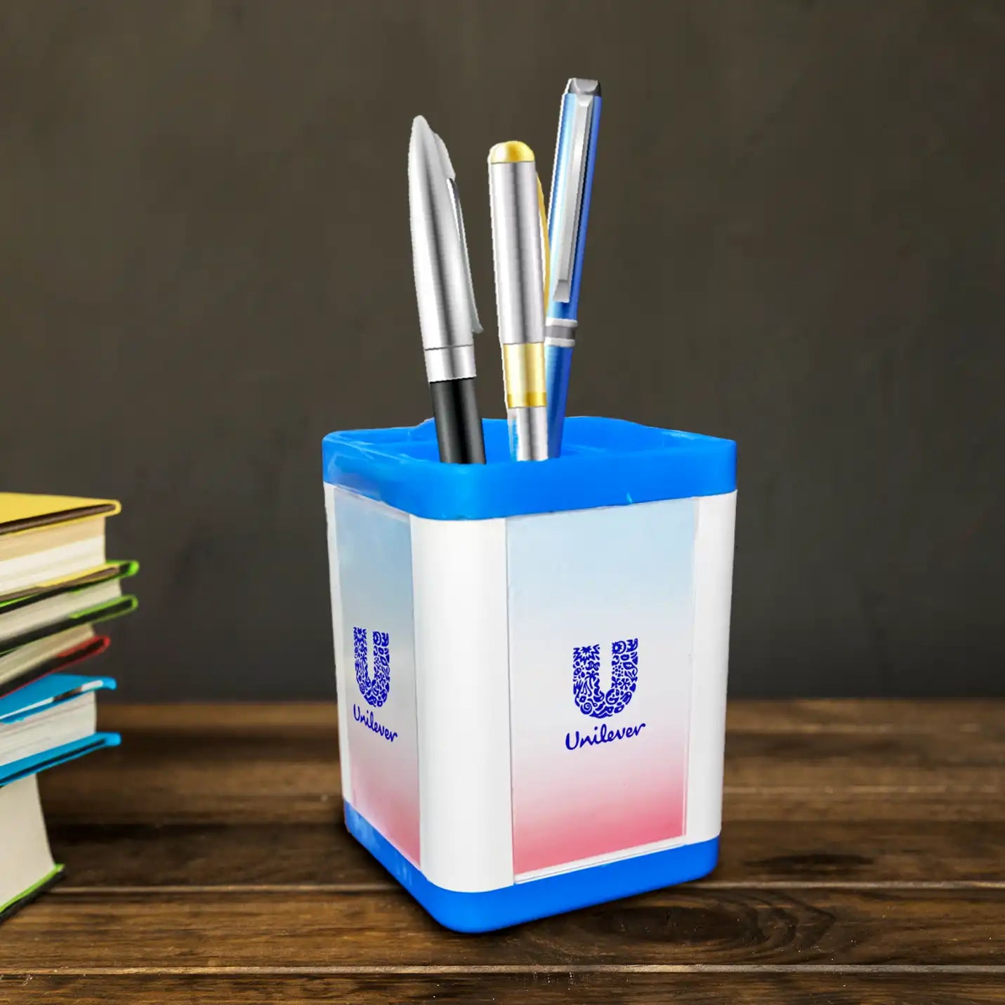 Premium-Quality Logo Plastic Pen Stand Img 1