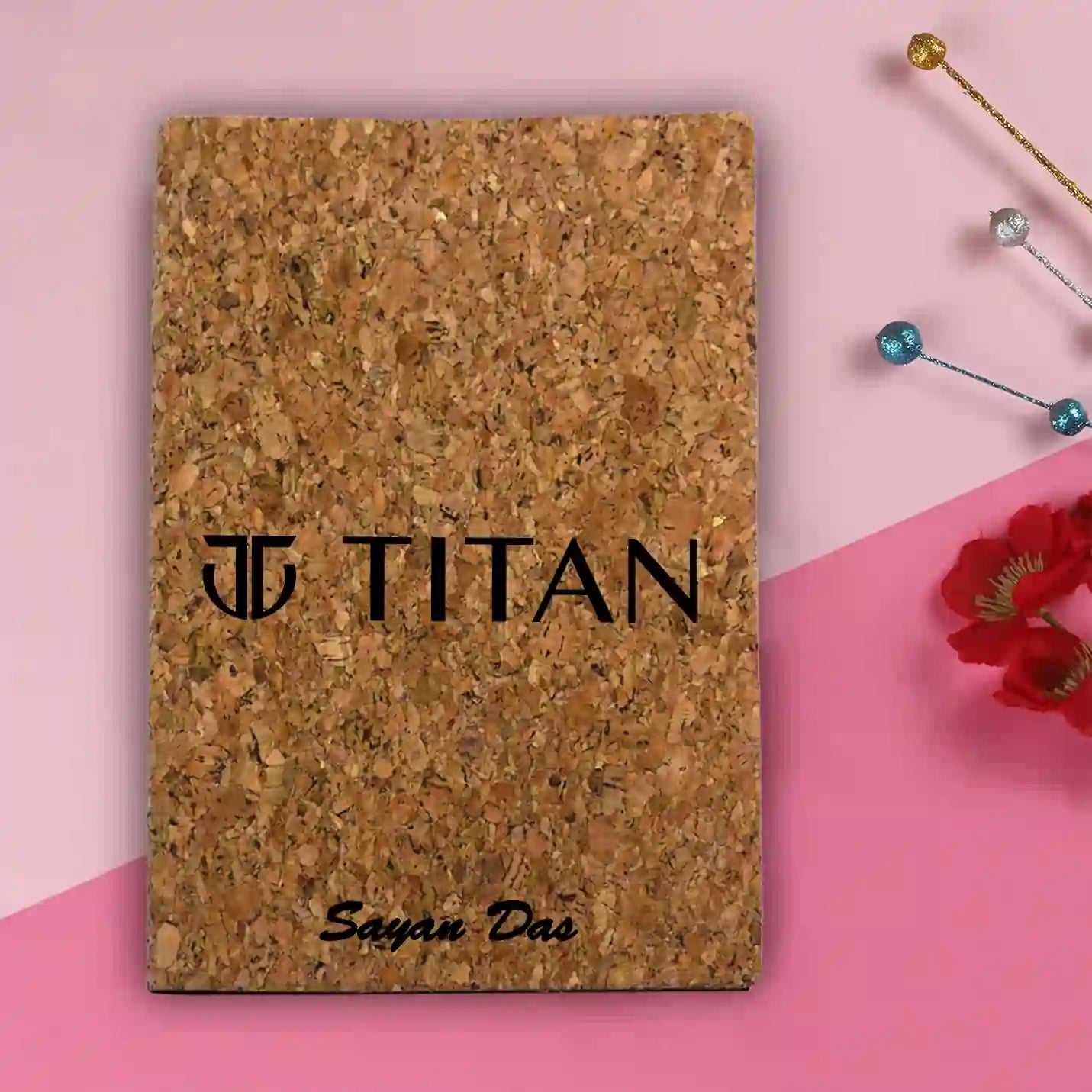 Eco-friendly Bamboo Vacuum Flask, Pen, Diary & Keychain Combo Gift Set Img 2