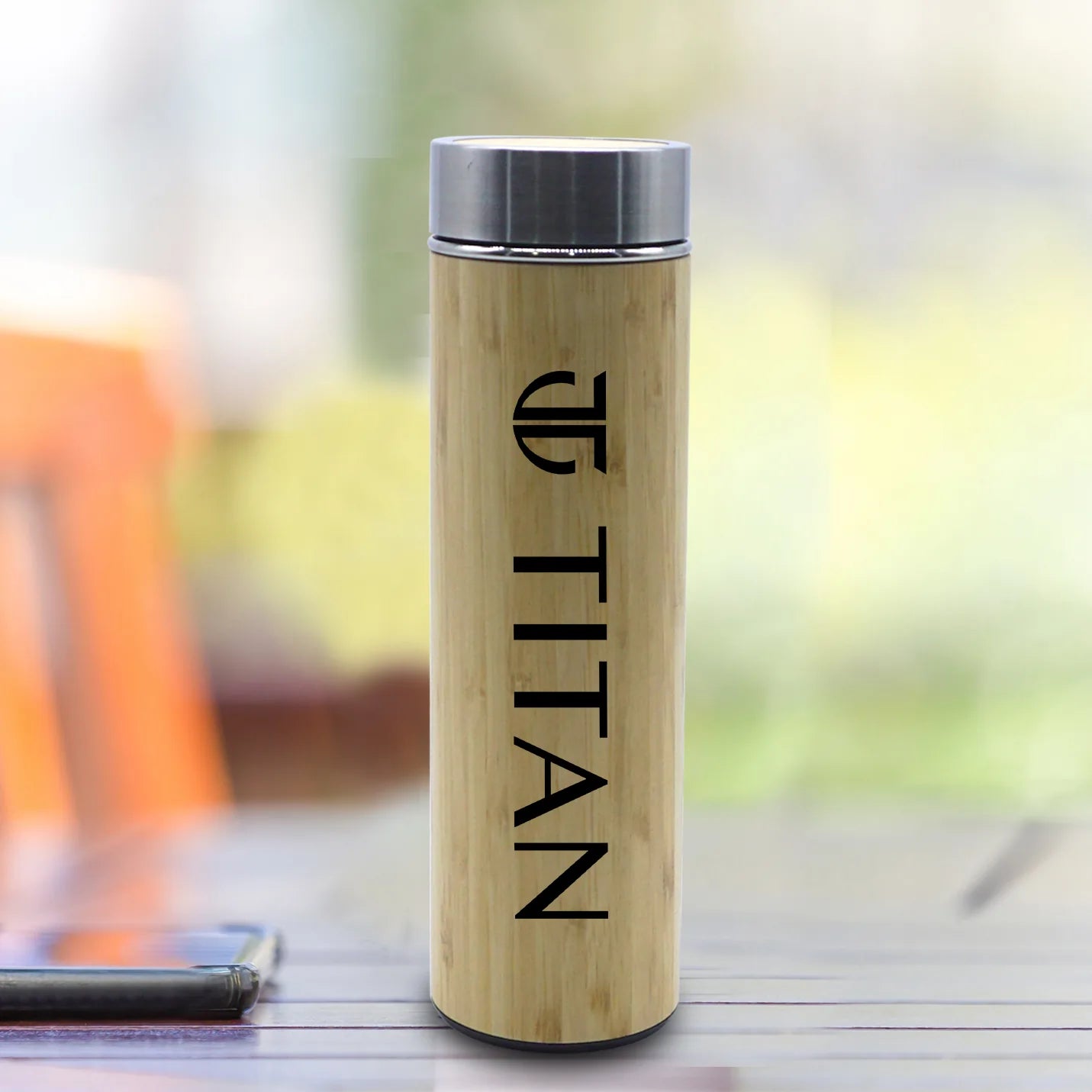 Eco-friendly Bamboo Vacuum Flask, Pen, Diary & Keychain Combo Gift Set Img 3