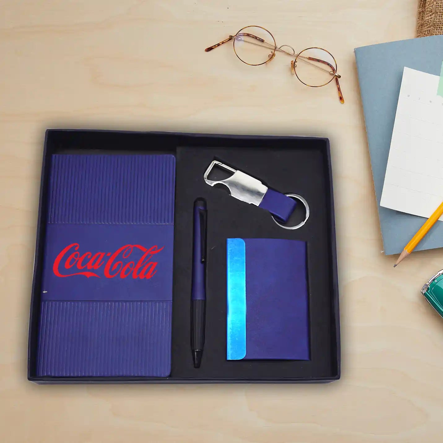 Elegant Purple Notebook, Pen, Keychain & Cardholder Combo Gift Set