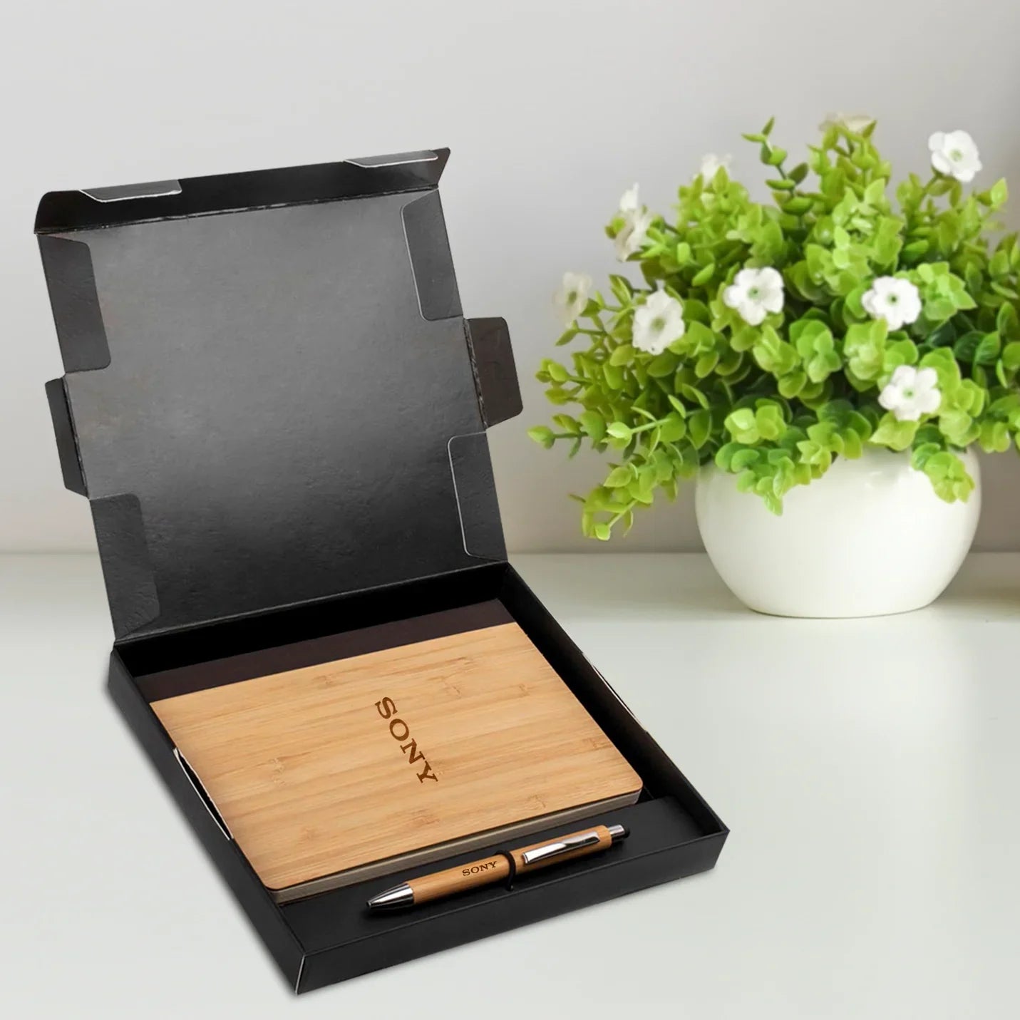 Eco-friendly Bamboo Notebook & Bamboo Pen Combo Gift Set Img 1