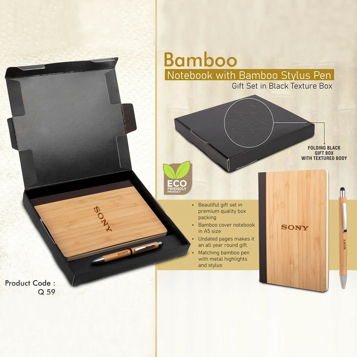 Eco-friendly Bamboo Notebook & Bamboo Pen Combo Gift Set Img 3