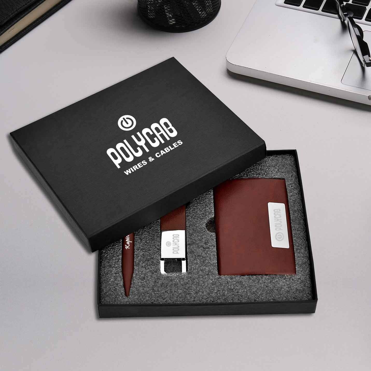 Elegant Boston Brown Pen, Keychain & Cardholder Combo Gift Set Img 1