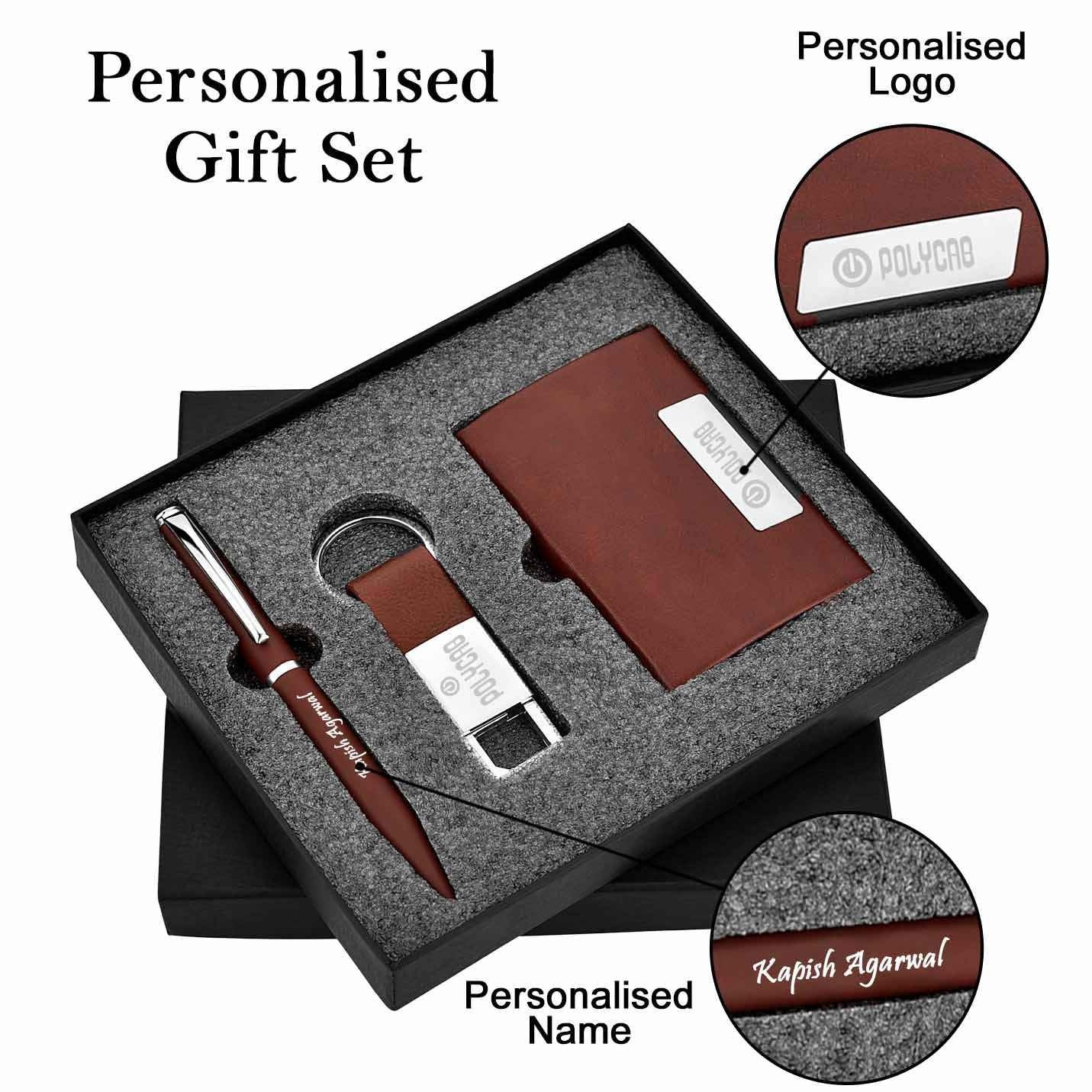 Elegant Boston Brown Pen, Keychain & Cardholder Combo Gift Set Img 5