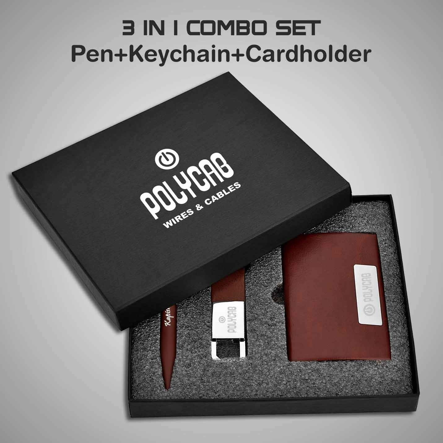 Elegant Boston Brown Pen, Keychain & Cardholder Combo Gift Set Img 6