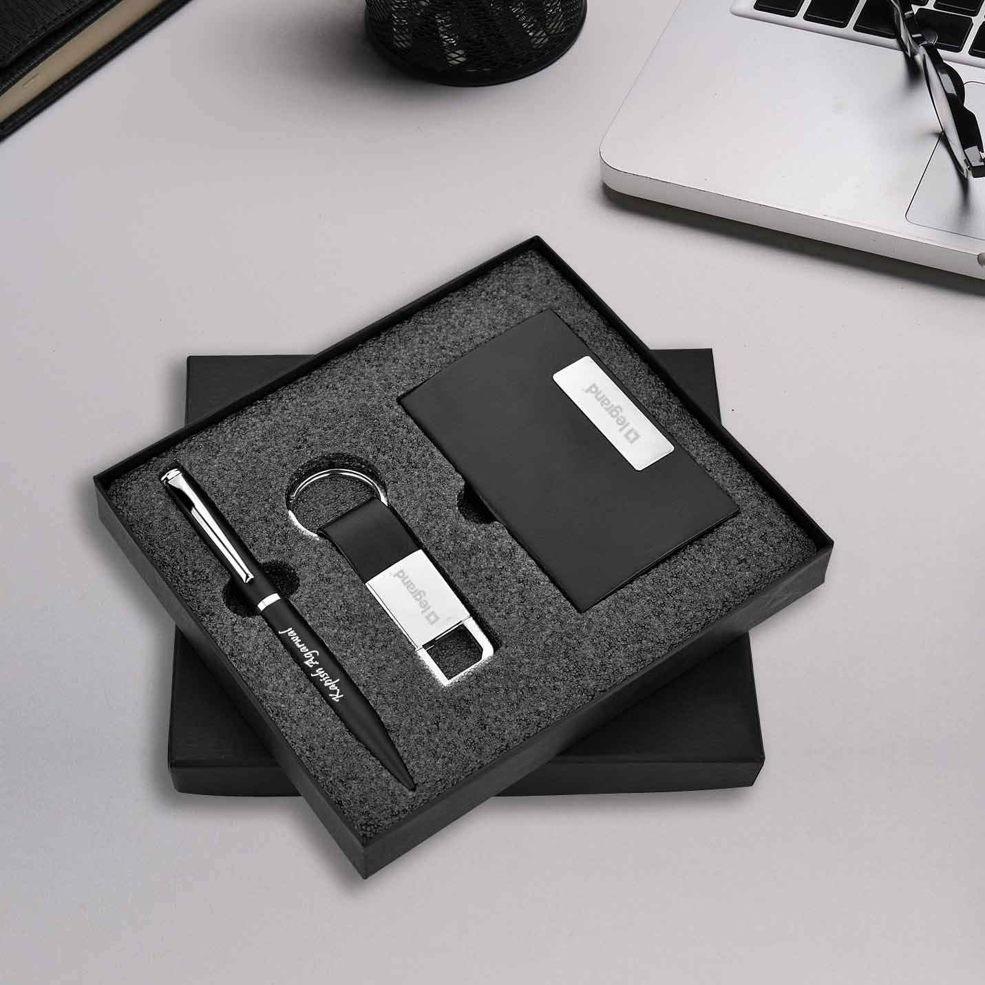 Premium 3 in 1 Black Pen, Keychain & Cardholder Combo Gift Set Img 1