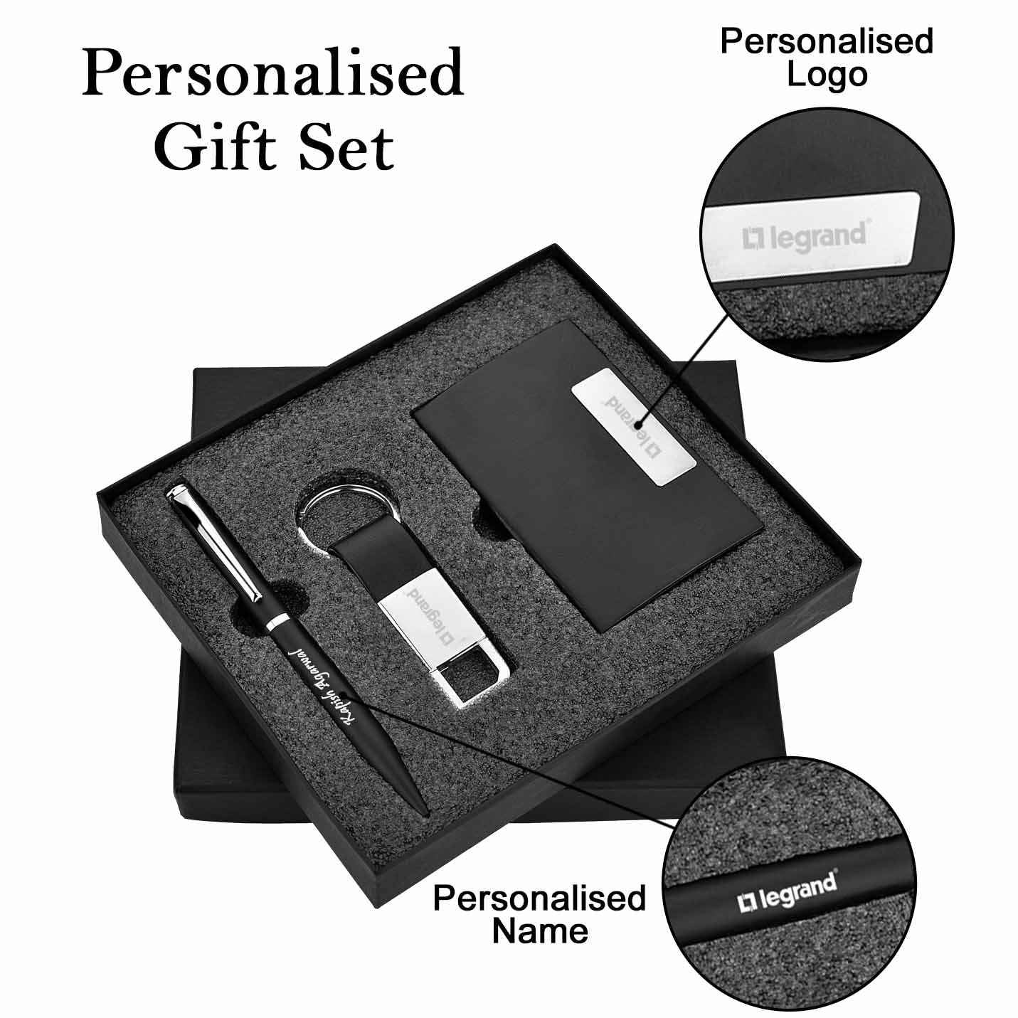 Premium 3 in 1 Black Pen, Keychain & Cardholder Combo Gift Set Img 5